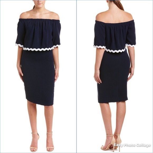 Shoshanna Dresses & Skirts - SHOSHANNA Blue White Off Shoulder Sheath Dress New